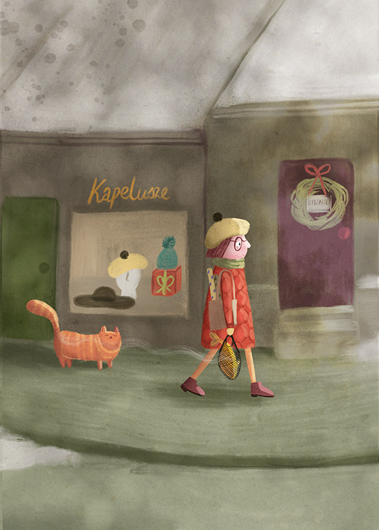 Spacer z kotem ilustracja